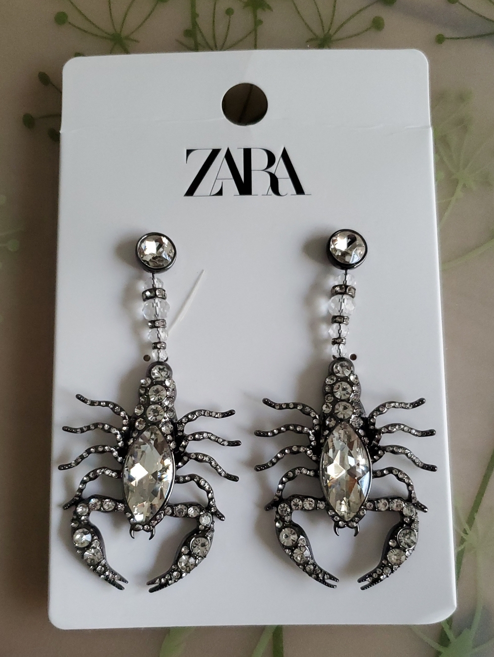 NWT ZARA Crystal Scorpion Drop Earrings - Silver Crystal